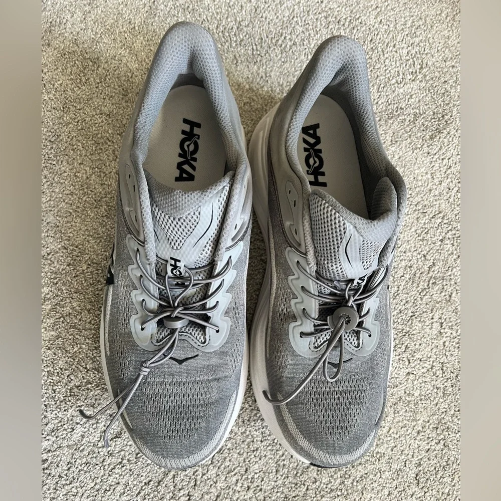 Hoka One One Men's Gray and White Sneakers